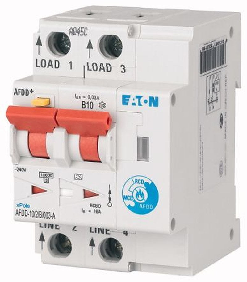 Eaton Residential RCBO, 10 A Current Rating, 2-Pole, 30 mA Trip Sensitivity, Type B, AFDD Range, AFDD Range