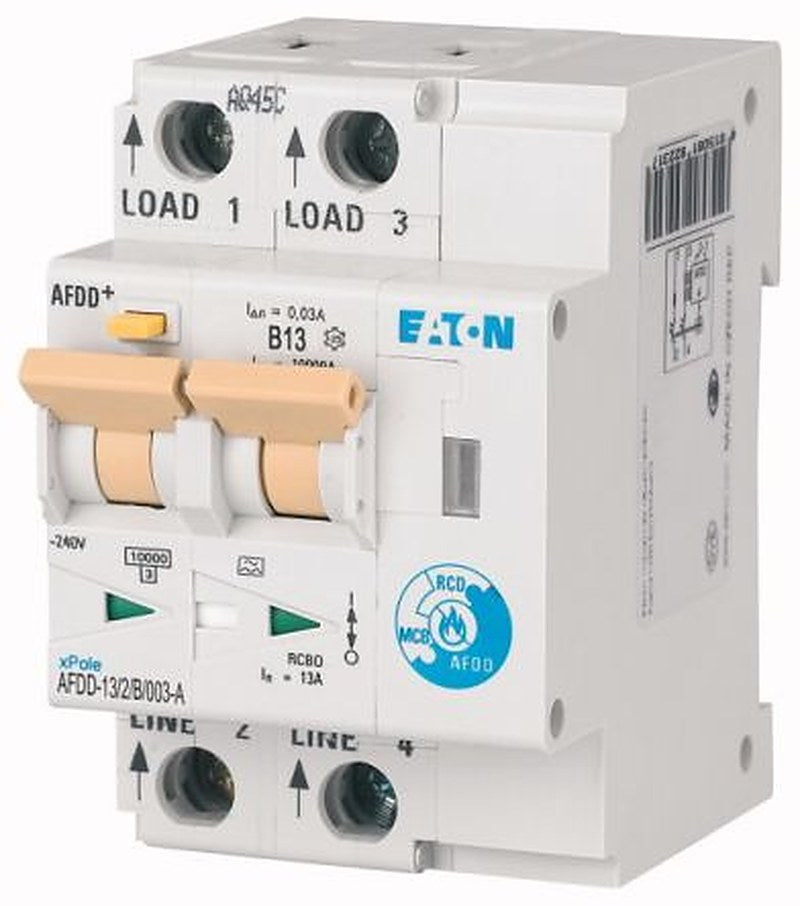 Eaton Residual Current Device, 13 A Current Rating, 2-Pole, 30 mA Trip Sensitivity, Type B, AFDD Range, AFDD Range