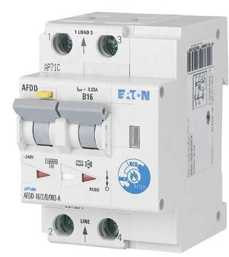Eaton Residential RCBO, 16 A Current Rating, 2-Pole, 30 mA Trip Sensitivity, Type B, AFDD Range, AFDD Range