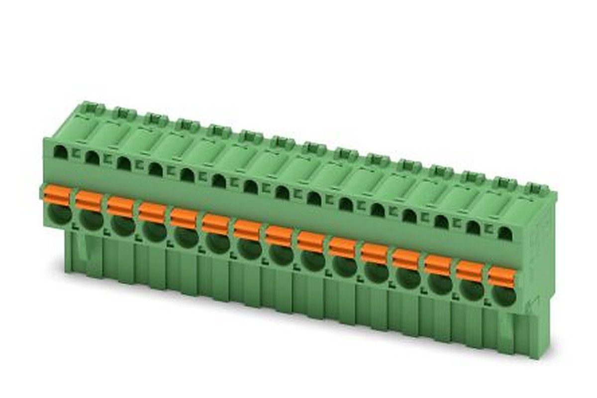 Phoenix Contact FKCVR 2.5/15-ST-5.08 Series Pluggable Terminal Block, 15-Contact, 5.08 mm Pitch, 1 Row, 1874086
