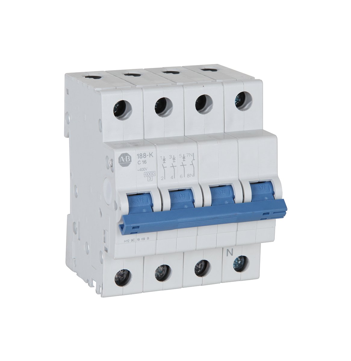 Bulletin 188, Standard Configuration, 6 kA, 3-Pole, Trip Curve C, 0.5A, +Neutral