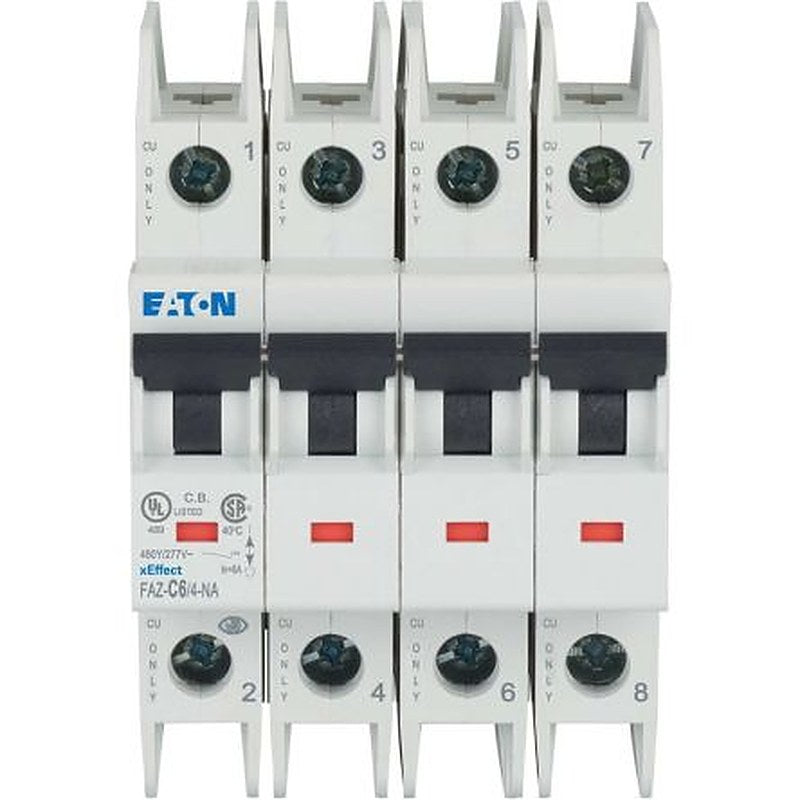 Eaton xEffect FAZ Miniature Circuit Breaker, 4-Pole, 6A, Type C, 440V ac AC, 60 V dc DC, 10 kA Breaking Capacity
