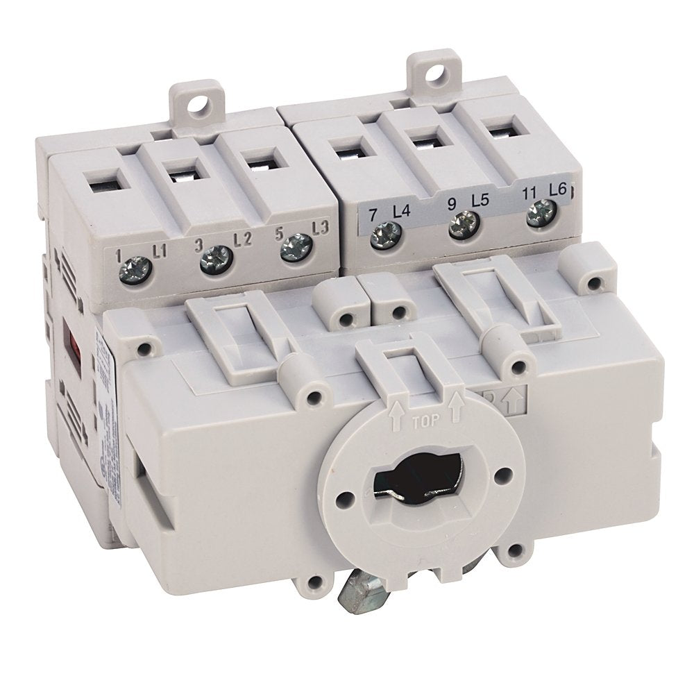 IEC Load Switch, Open - Base / DIN Rail, OFF-ON 90°, 32A, 3 Poles, Supplied with a Type N Red/Yellow Actuator