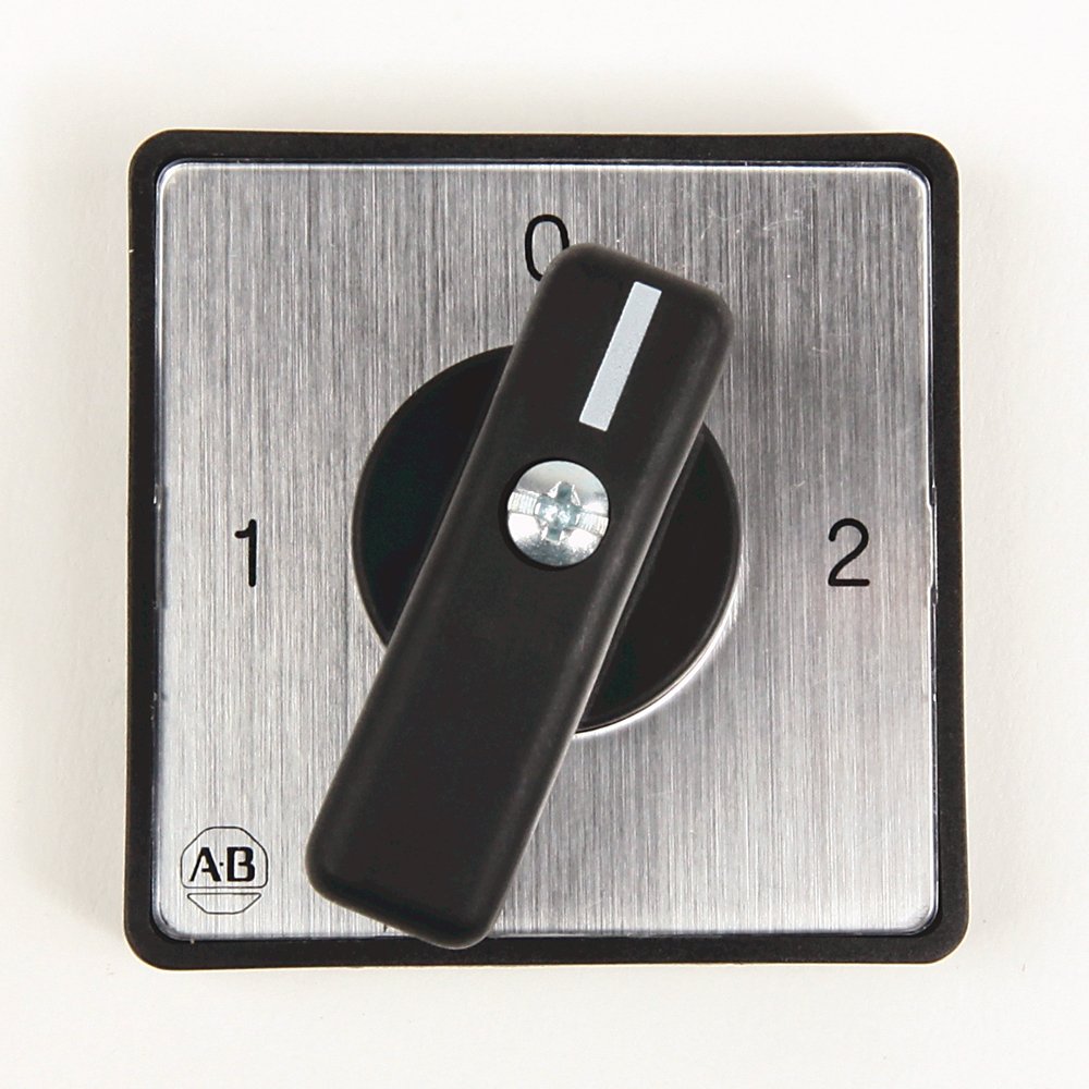IEC Control and Load Switch Actuator, Type A, Gray/Black, 48mm x 48mm, Legend Text: 1-0-2 (90°)