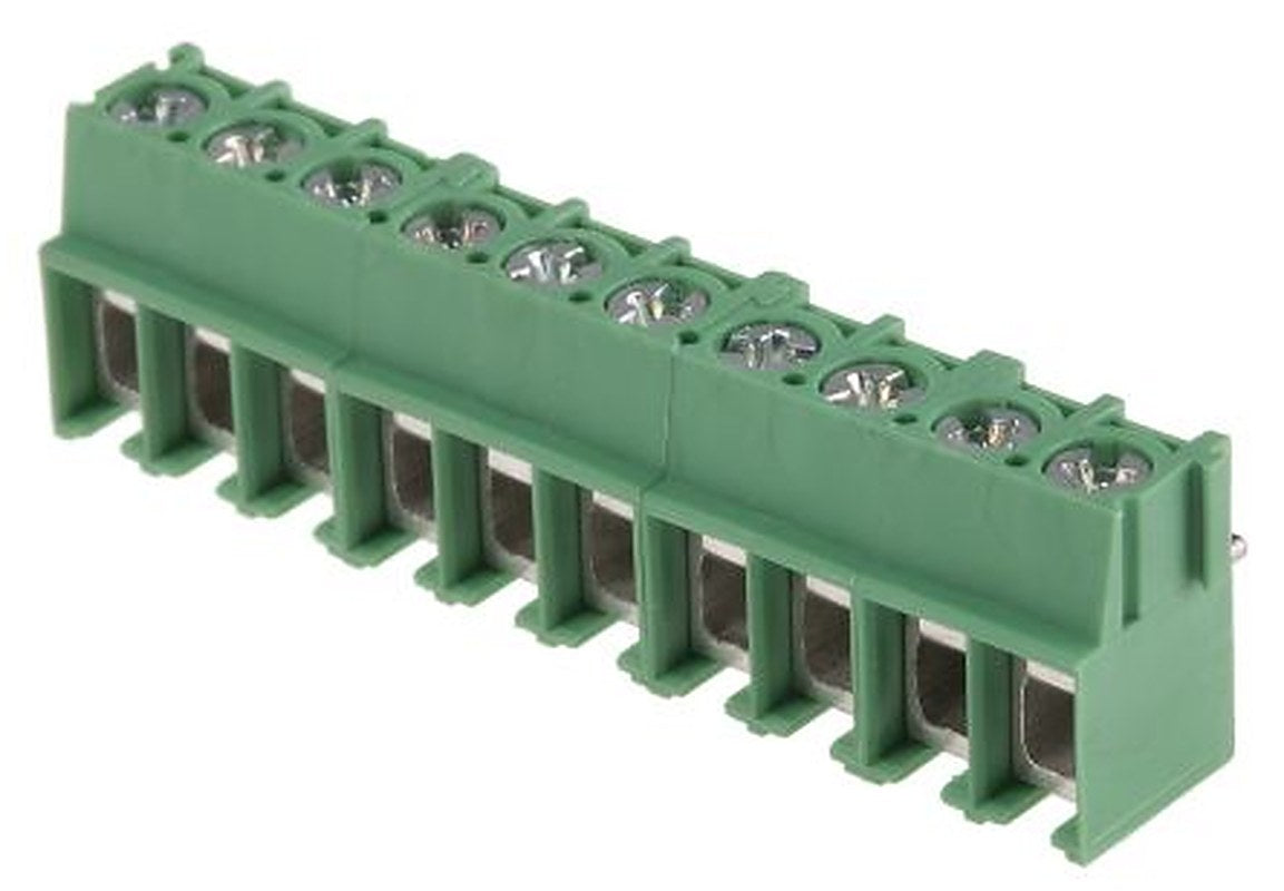 Phoenix Contact PT 2.5/10-5.0-V Series Right Angle PCB Terminal Block, 10 Contact(s), 5 mm Pitch, 1 Row