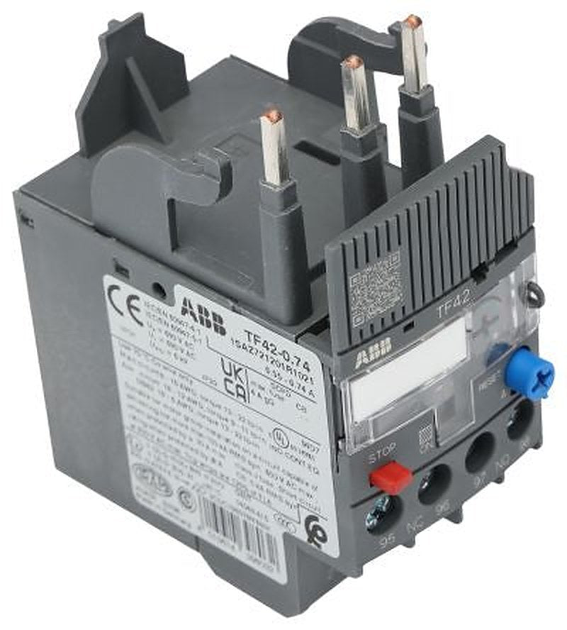 ABB, TF42 Thermal Overload Relay 1 NO/1 NC, 0.55A, 0.74 A F.L.C, 740mA Contact Rating, 2 W 3P