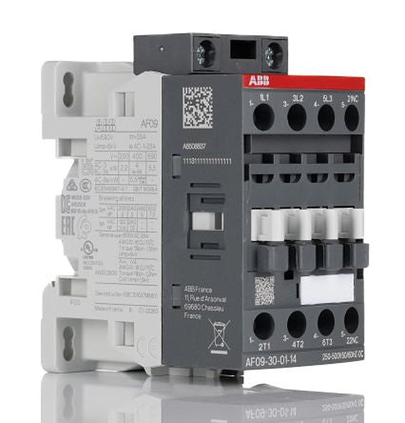 ABB AF09-30-01-14 Contactor, 250V, 500 V Coil, 3-Pole, 25 A, 5.5 kW 500V, 3 NO/1 NC