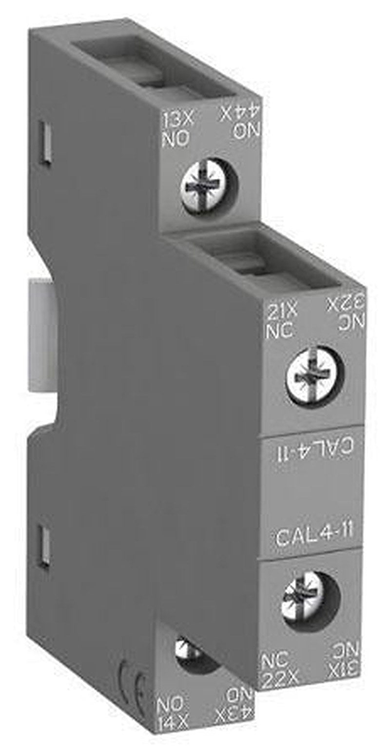 ABB Auxiliary Contact, 2 Contact, 1 NO/1 NC, CAL4-11, Side, 6 A, 600 V dc, 690V ac, 1SBN010120R1011 CAL4-11