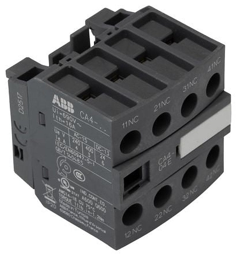ABB Auxiliary Contact, 4 Contact, 4 NC, CA4, Front, 6 A, 690V ac, 1SBN010140R1004 CA4-04E
