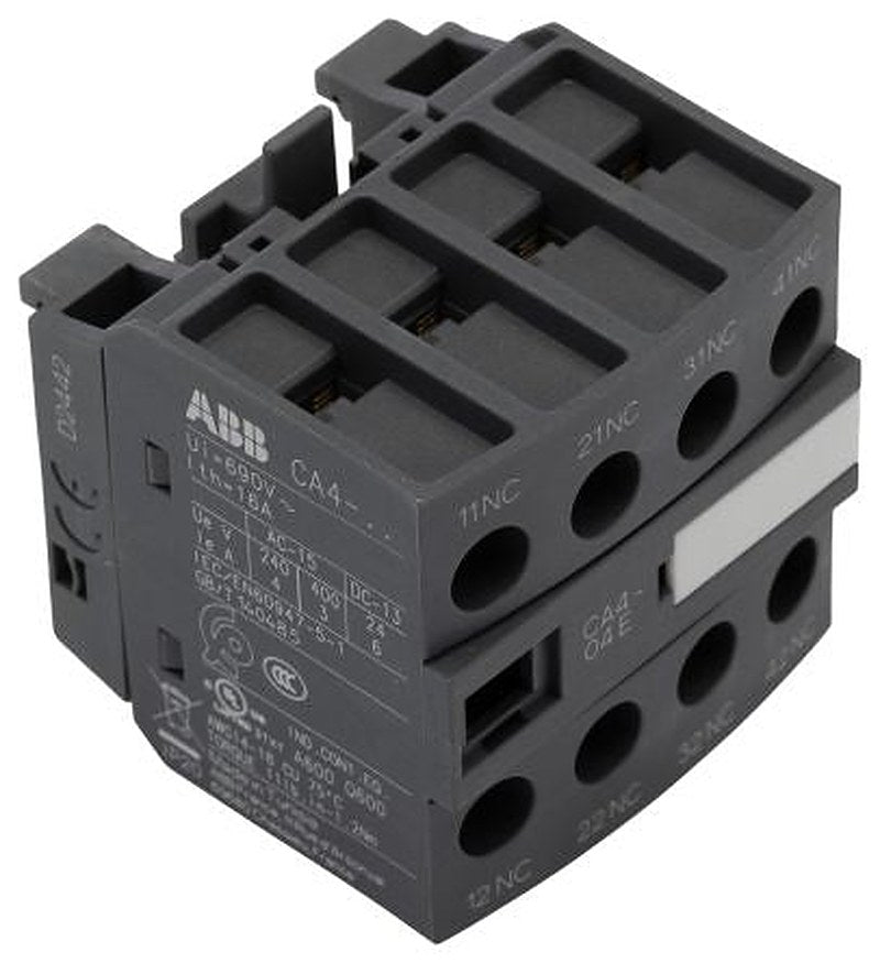 ABB Auxiliary Contact Block, 4 Contact, 4 NC, CA4-04E, Front, 6 A, 690V, 1SBN010140R1004
