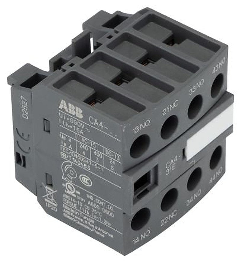 ABB Auxiliary Contact, 4 Contact, 3 NO/1 NC, CA4, Front, 6 A, 690V ac, 1SBN010140R1031 CA4-31E