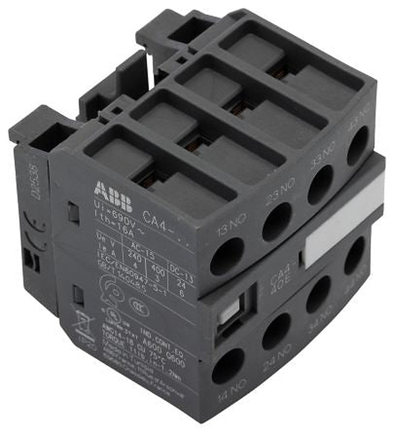 ABB Auxiliary Contact Block, 4 Contact, 4 NO, CA4-40E, Front, 6 A, 690V, 1SBN010140R1040