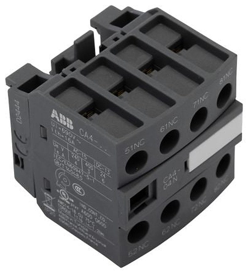 ABB Auxiliary Contact Block, 4 Contact, 4 NC, CA4, Front, 6 A, 690V, 1SBN010140R1204 CA4-04N