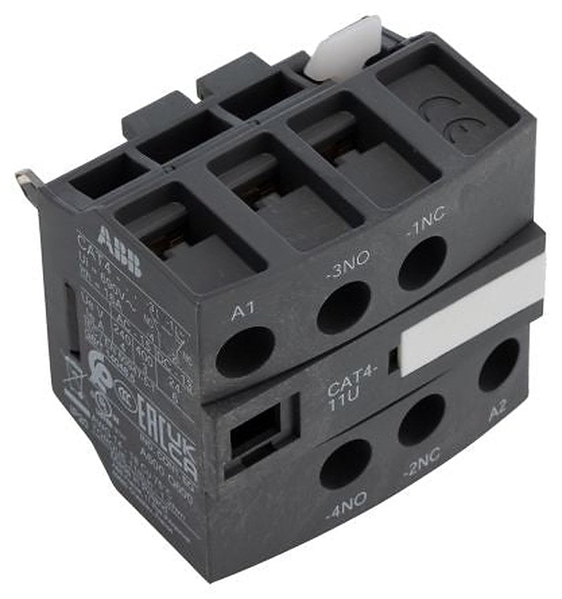 ABB Auxiliary Contact, 2 Contact, 1 NO/1 NC, Cat4, Front, 6 A, 600 V dc, 690V ac, 1SBN010151R1311 CAT4-11U