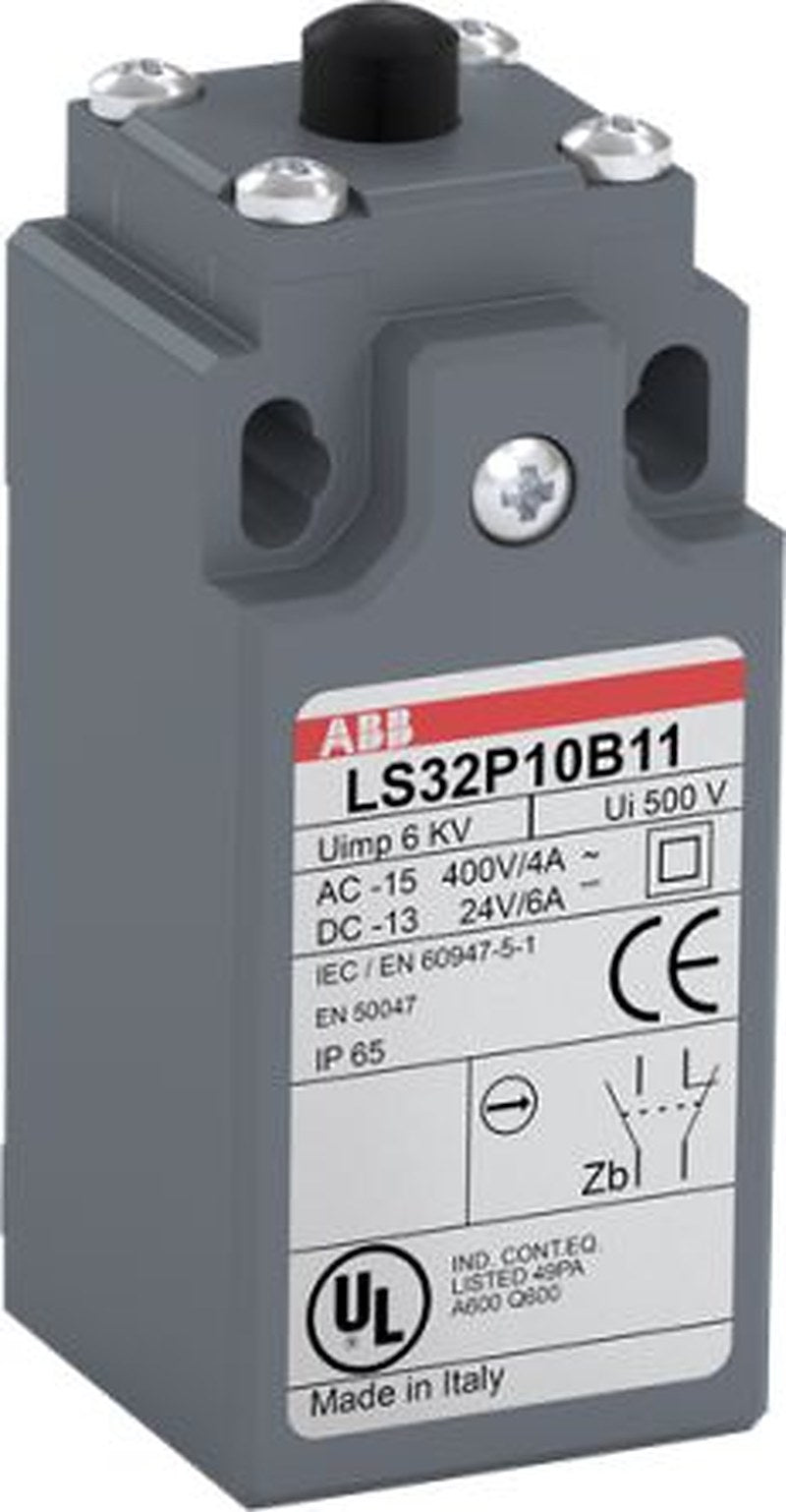 ABB LS31P10B11 Series Plunger Limit Switch, 1 NO/1 NC, IP65, Fibreglass Plastic Housing, 400V ac, 10A