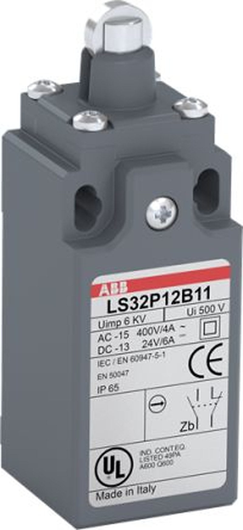 ABB LS32P12B11 Series Roller Lever Limit Switch, 1 NO/1 NC, IP66, Zinc Alloy Housing, 400V ac, 10A