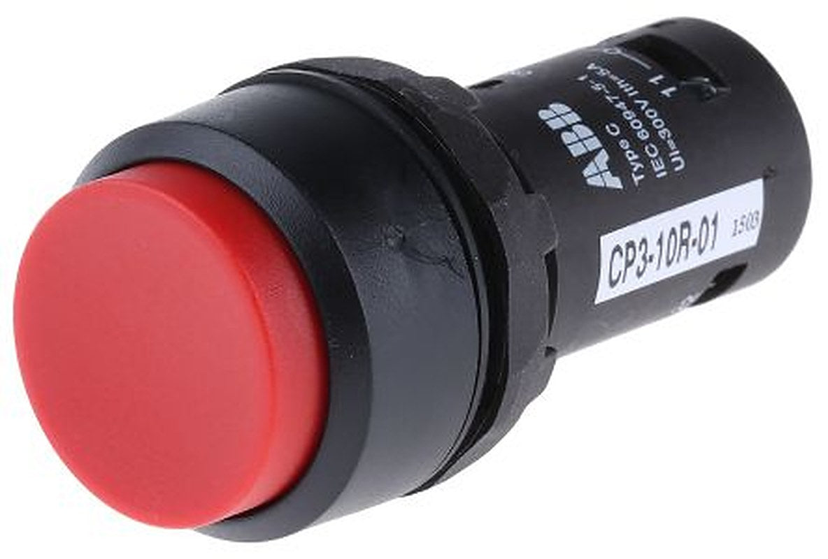 ABB Compact Series Push Button Switch, Momentary, Panel, 22 mm Cutout, SPST, IP20, IP66, IP67, IP69K, 125 V