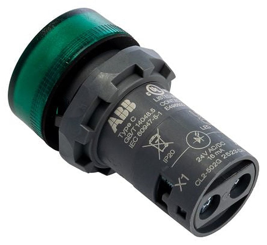 ABB, CL2-502G, Panel Mount Green LED Pilot Light, 22 mm Cutout, IP67, IP66, IP69K, Round, 24V ac/dc