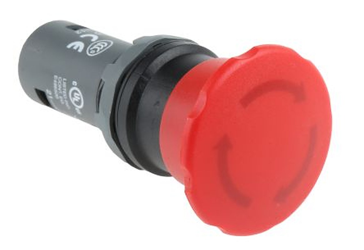 ABB 1SFA Series Twist Release Emergency Stop Push Button, Panel Mount, 22.5 mm Cutout, 1 NC, IP69K, IP67, IP66