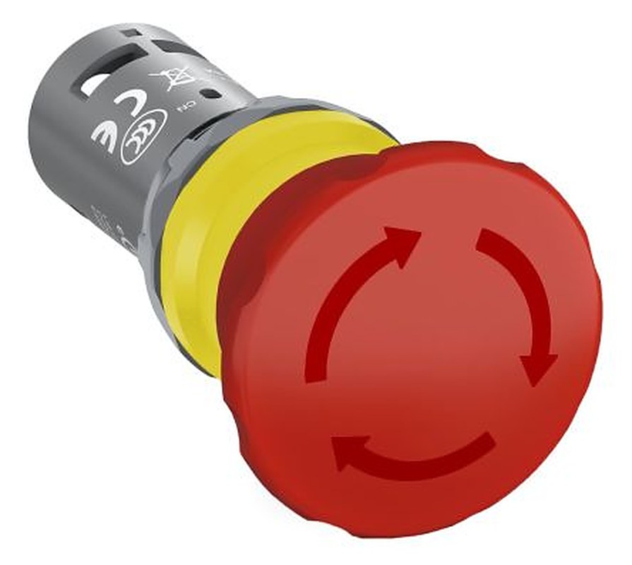 ABB CE4T Series Twist Release Emergency Stop Push Button, Panel Mount, 22.5 mm Cutout, 2 NC, IP66, IP67, IP69K