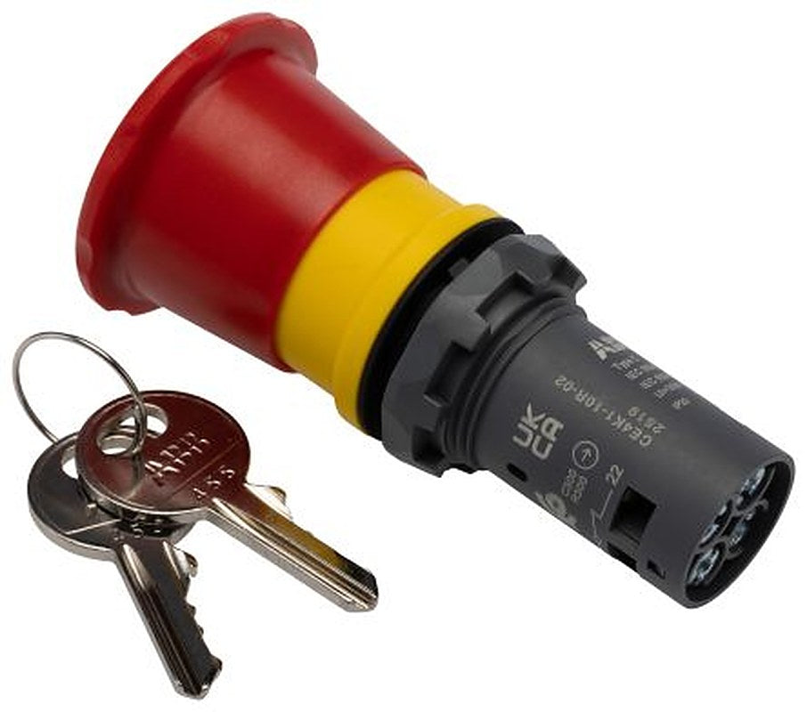 ABB Compact Series Key Release Emergency Stop Push Button, Panel Mount, 22.5 mm Cutout, 2 NC, IP20, IP66, IP67, IP69K