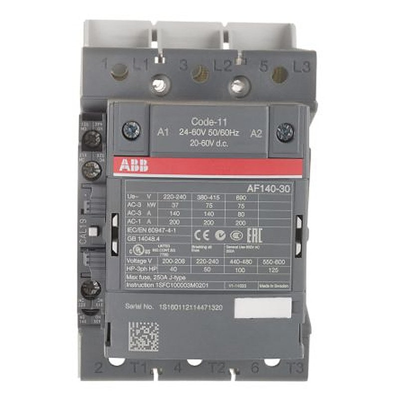 ABB AF140 Contactor, 24V ac/dc Coil, 3-Pole, 200 A, 75 kW 60V, 3 NO, 690V ac