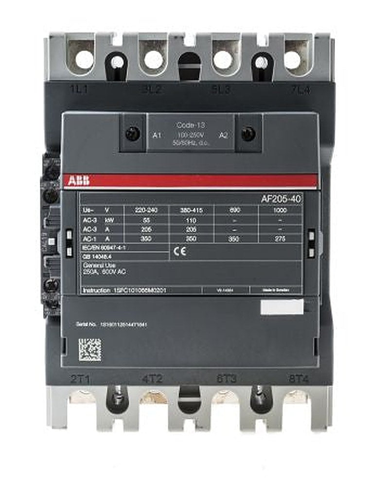 ABB AF205 Contactor, 230V ac Coil, 4-Pole, 350 A, 110 kW 250V, 4 NO, 1kV
