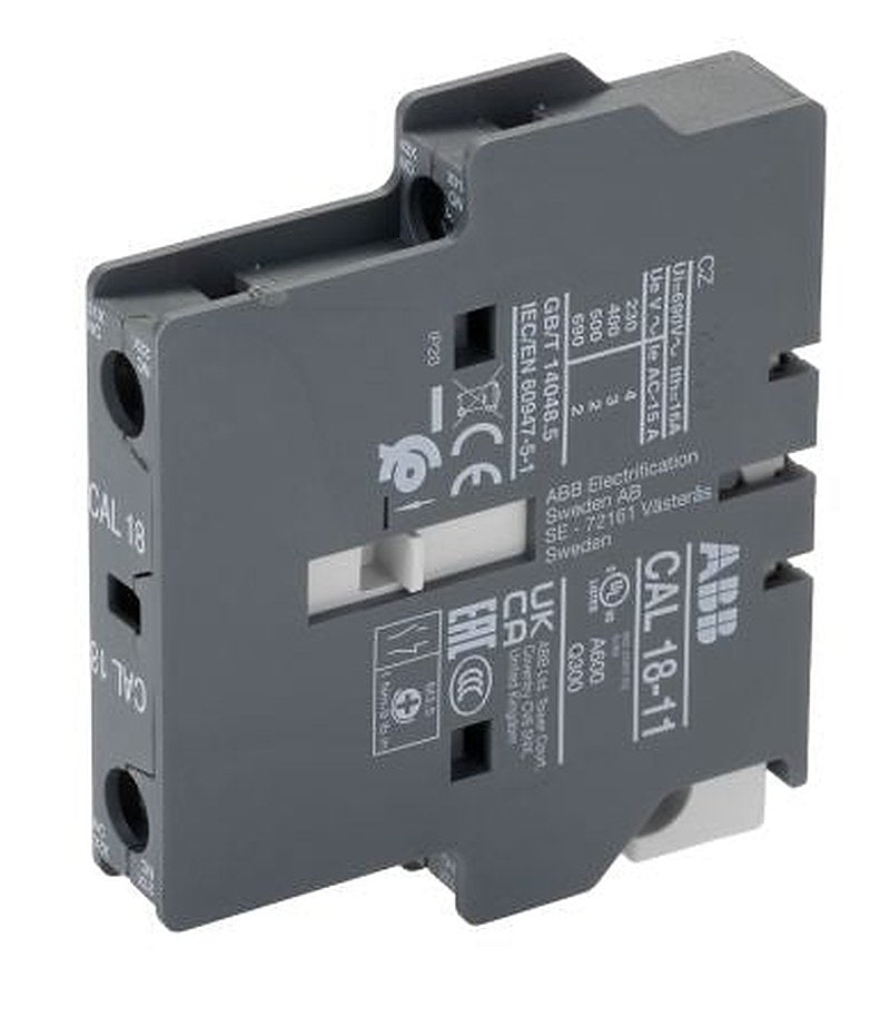 ABB Auxiliary Contact Block, 2 Contact, 1 NO/1 NC, CAL18, Front, 690V, 1SFN010720R1011 CAL18-11