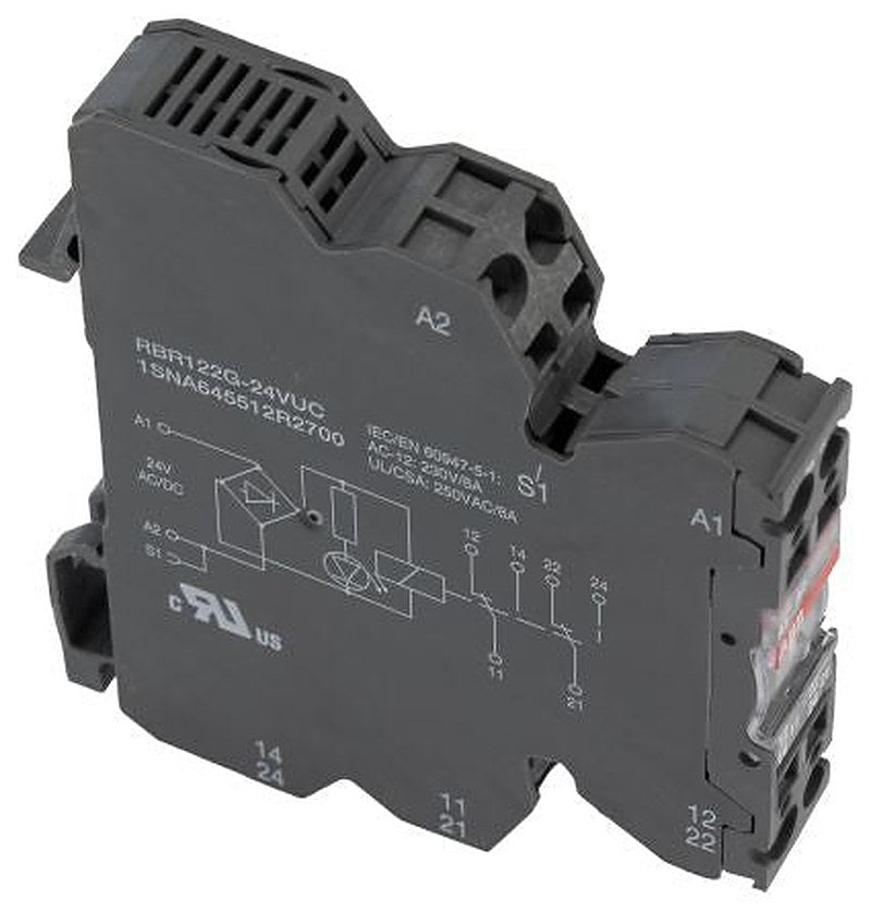 ABB RBR122G Series Interface Relay, DIN Rail, 24V ac/dc Coil, DPDT