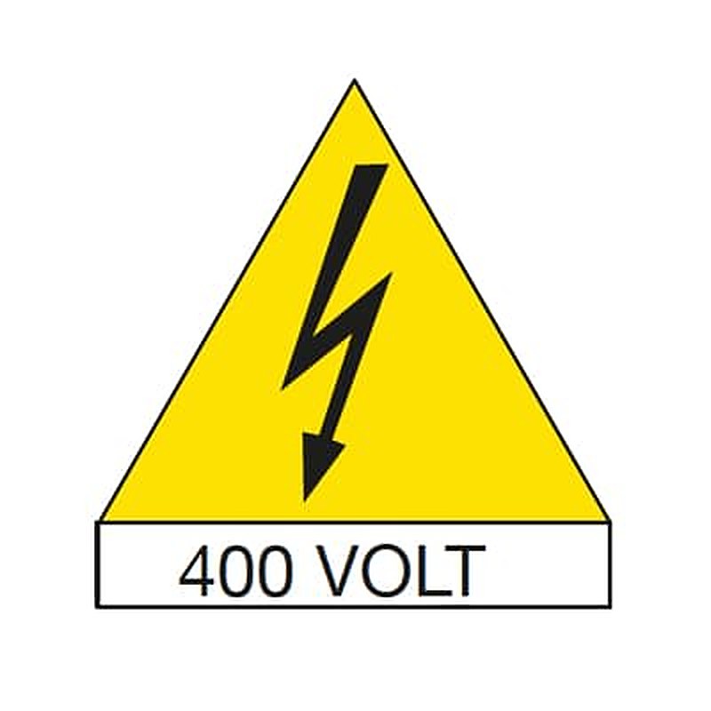 ABB Yellow Plastic Safety Label 400V Lightning Flash Text 125 mm x 50 mm