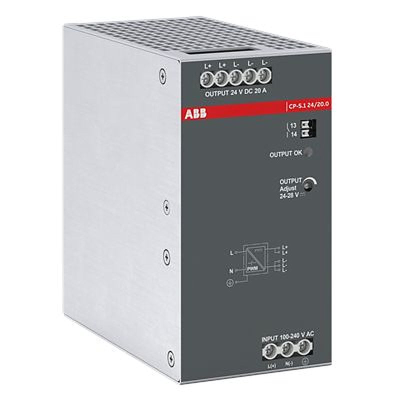 ABB 1SVR320761R Power Supply DIN Rail Power Supply 277V DC Input 28V, 20 A Output DC 480 W