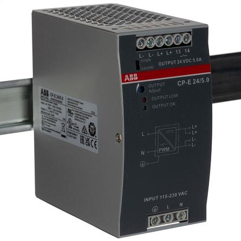 ABB CPE Switched Mode DIN Rail Power Supply 375 V dc, 264V ac AC/DC Input 24V dc, 5 A Output DC 120 W