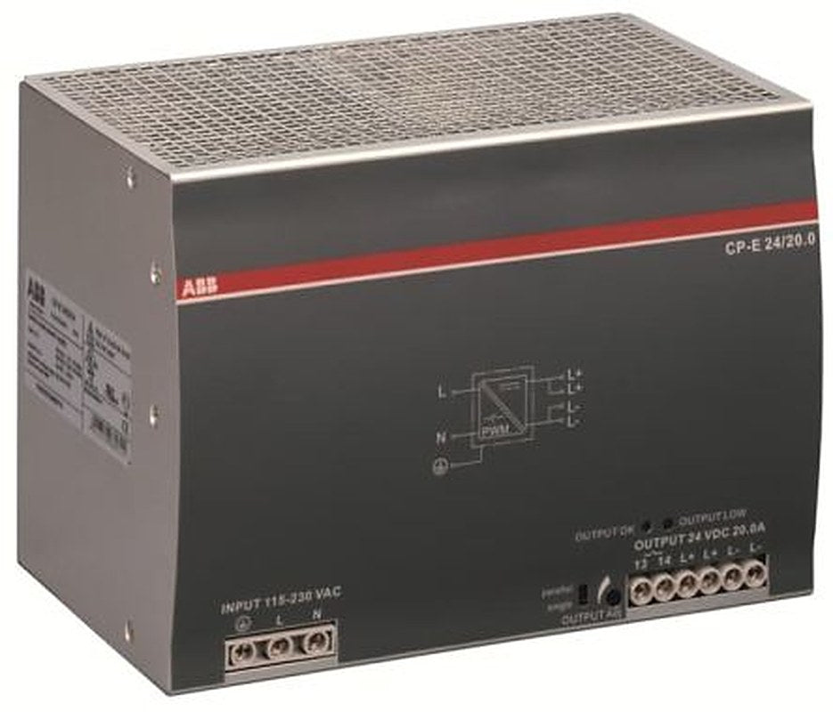 ABB CPE Switched Mode DIN Rail Power Supply 370 V dc, 264V ac AC/DC Input 24V dc, 20 A Output DC 480 W