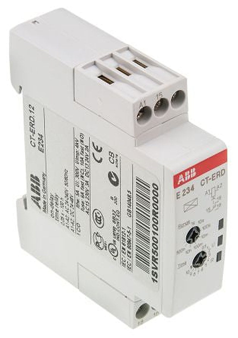 ABB 1SVR Series DIN Rail Timer Relay, 1-Contact, 48 V dc 24V ac, 240 V ac, 0.05 s to 100 h, 1-Function, SPDT Switch