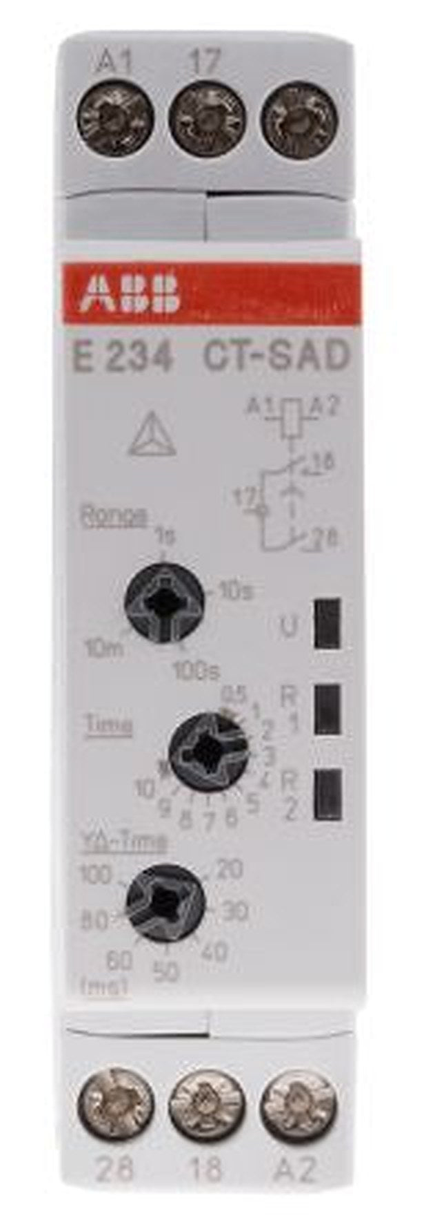 ABB 1SVR Series DIN Rail Timer Relay, 2-Contact, 48 V dc 24V ac, 240 V ac, 0.05 s to 10 min, 1-Function, DPST Switch