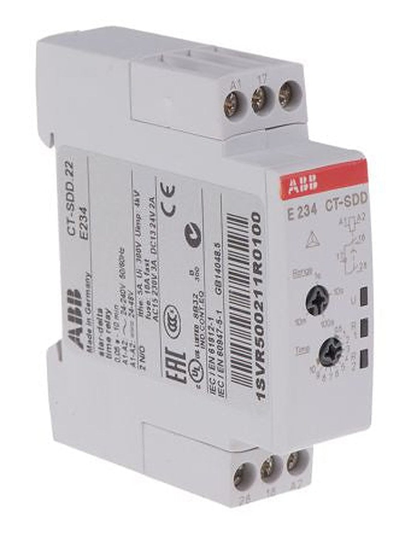 ABB 1SVR Series DIN Rail Timer Relay, 2-Contact, 48 V dc 24V ac, 240 V ac, 0.05 s to 10 min, 1-Function, DPST Switch