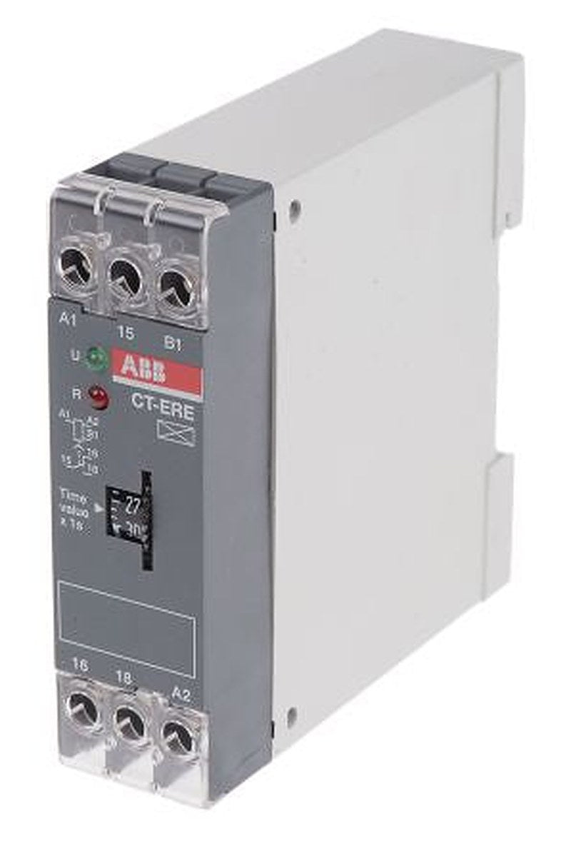 ABB 1SVR Series DIN Rail Timer Relay, 1-Contact, 24 V dc 240V ac, 0.3 to 30 s, 1-Function, SPDT Switch Configuration