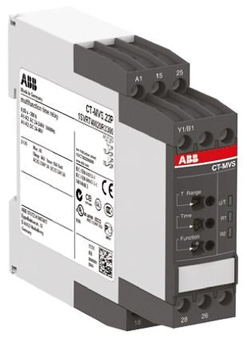 ABB DIN Rail Timer Relay, 2-Contact, 48 V dc 24V ac, 240 V ac, 0.05 s to 300 h, Multifunction-Function, DPDT Switch