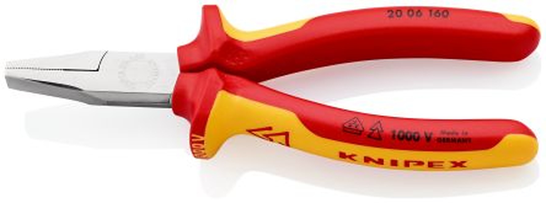 Knipex 20 06 1-Piece Flat Nose Plier Short, 160 mm Overall VDE/1000V Approved, 30mm Jaw