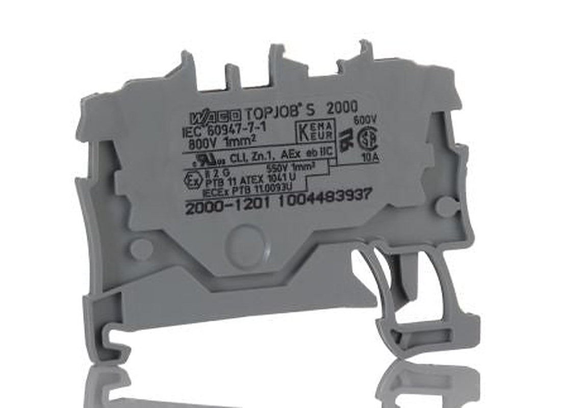 WAGO 2000-1201 Feed Through Terminal Block Grey, 1mm², 1-Level, Cage Clamp, IECEx/ATEX