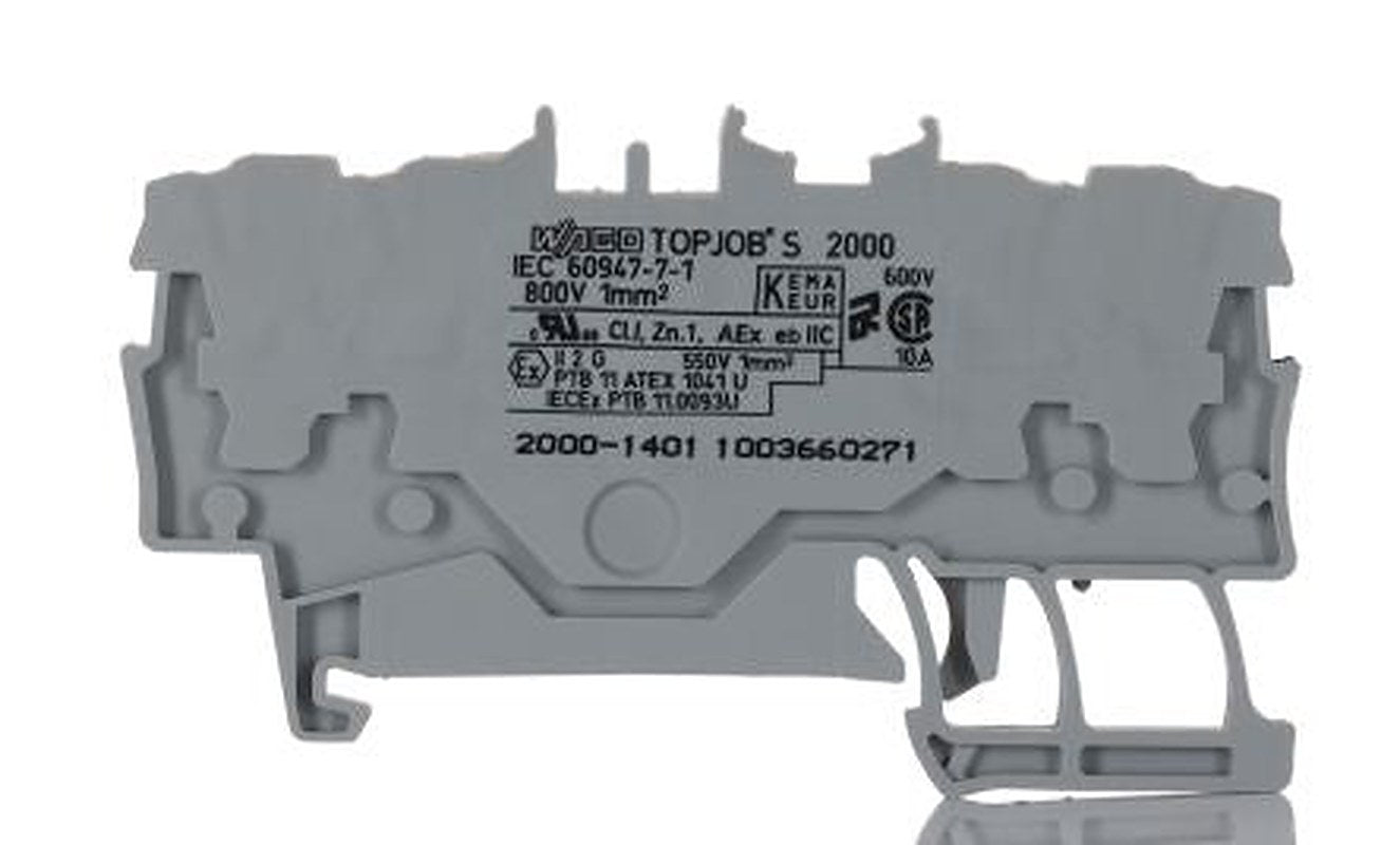 WAGO 2000-1401 Feed Through Terminal Block Grey, 1mm², 1-Level, Cage Clamp, IECEx/ATEX