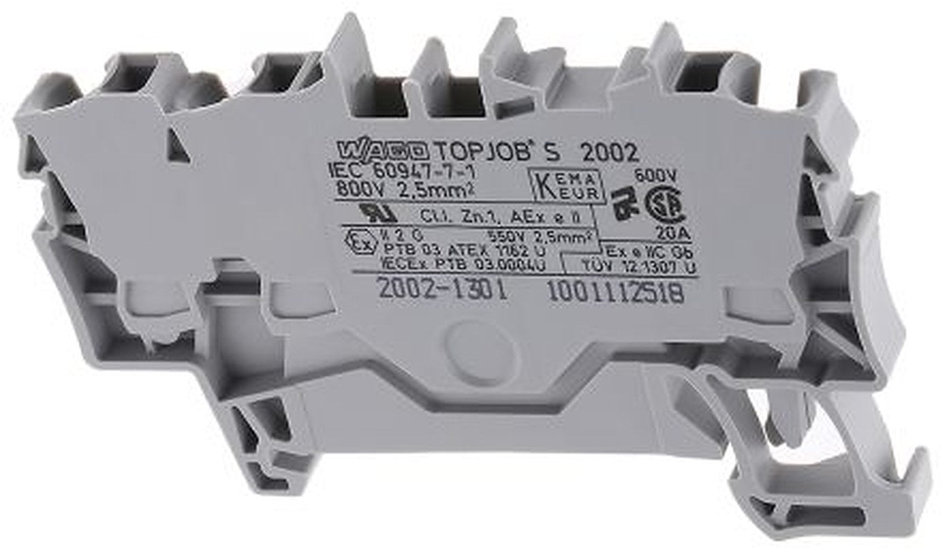 WAGO 2002-1301 Feed Through Terminal Block Grey, 2.5mm², 1-Level, Cage Clamp, IECEx/ATEX