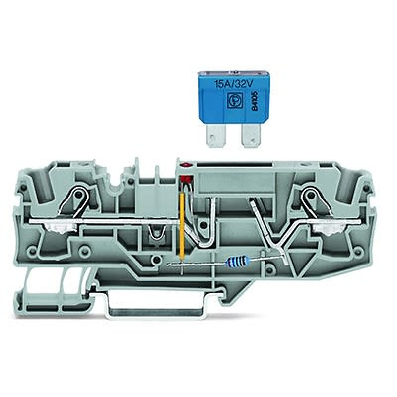 WAGO 2006-1681/1000-413 TOPJOB S Series Fuse Terminal Block Grey, 6mm², 1-Level Fused, Push-in, CSA