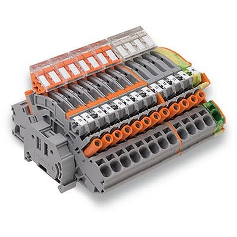 WAGO 2007-8874 TOPJOB S Series DIN Rail Terminal Block Grey, Orange, 6mm², 1-Level, Push-in