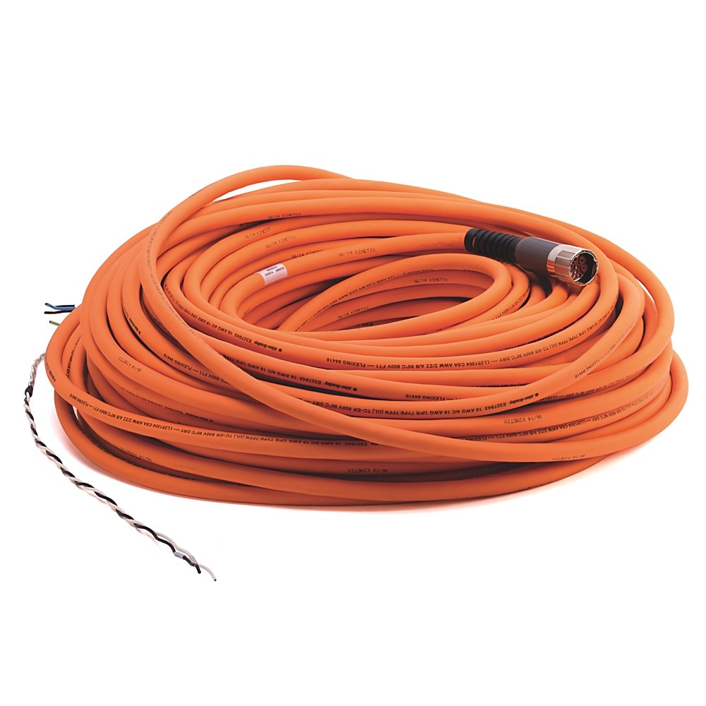 SpeedTEC Cable, Motor Power With Brake Wires, SpeedTec DIN Connector, Drive-end, Flying-lead, 16 AWG, Continuous-Flex, 60 Meters