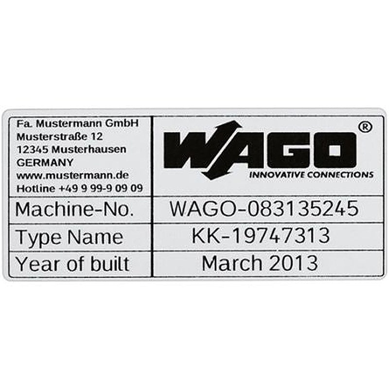 WAGO Silver Black Print Label, 70 mm Width, 500 Per Pack Qty