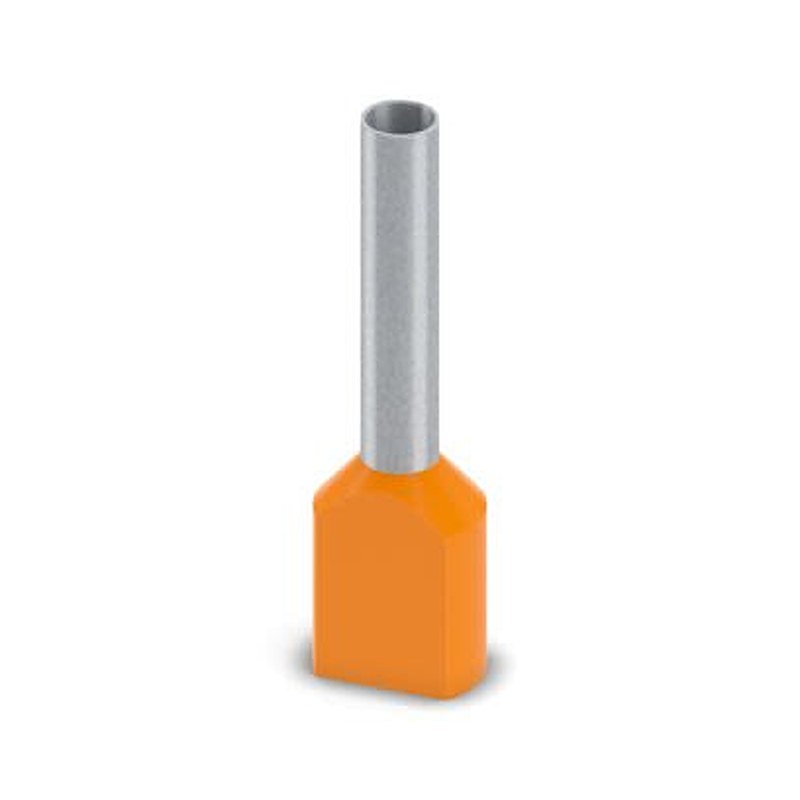 Phoenix Contact, AI-TWIN Insulated Bootlace Ferrule, 18 mm Pin Length, 3.8 mm Pin Diameter, Orange to 12 AWG Wire Size