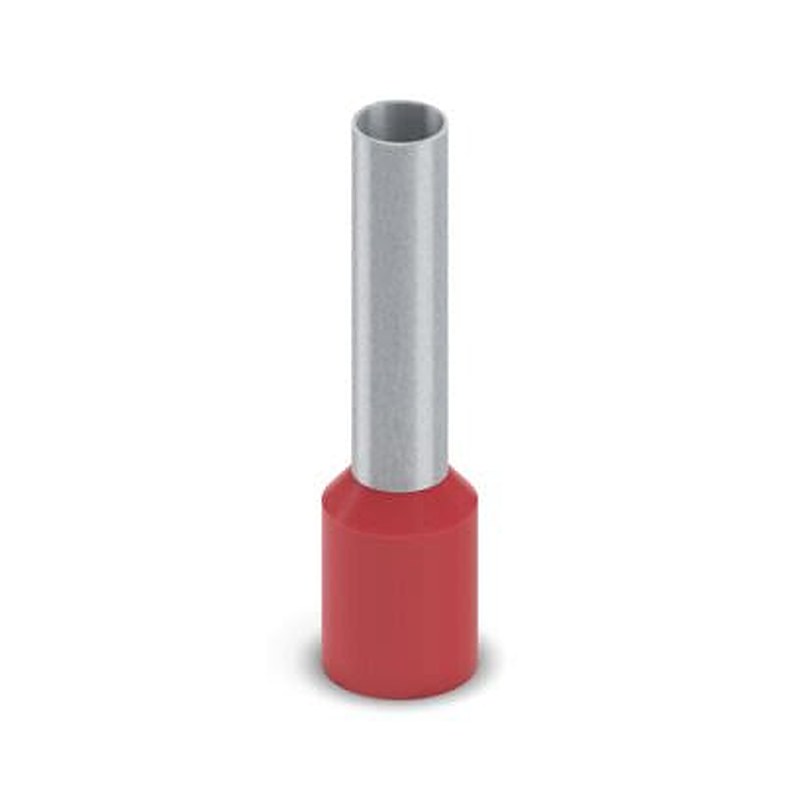 Phoenix Contact, AI 10 - 18 RD - 1500 Insulated Bootlace Ferrule, 18 mm Pin Length, 4.6 mm Pin Diameter, Red to 8 AWG