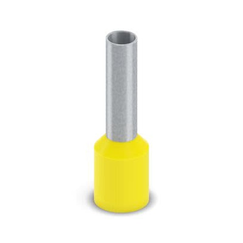 Phoenix Contact, AI 6-12 YE-1000 Insulated Bootlace Ferrule, 12 mm Pin Length, 3.5 mm Pin Diameter, Yellow to 10 AWG