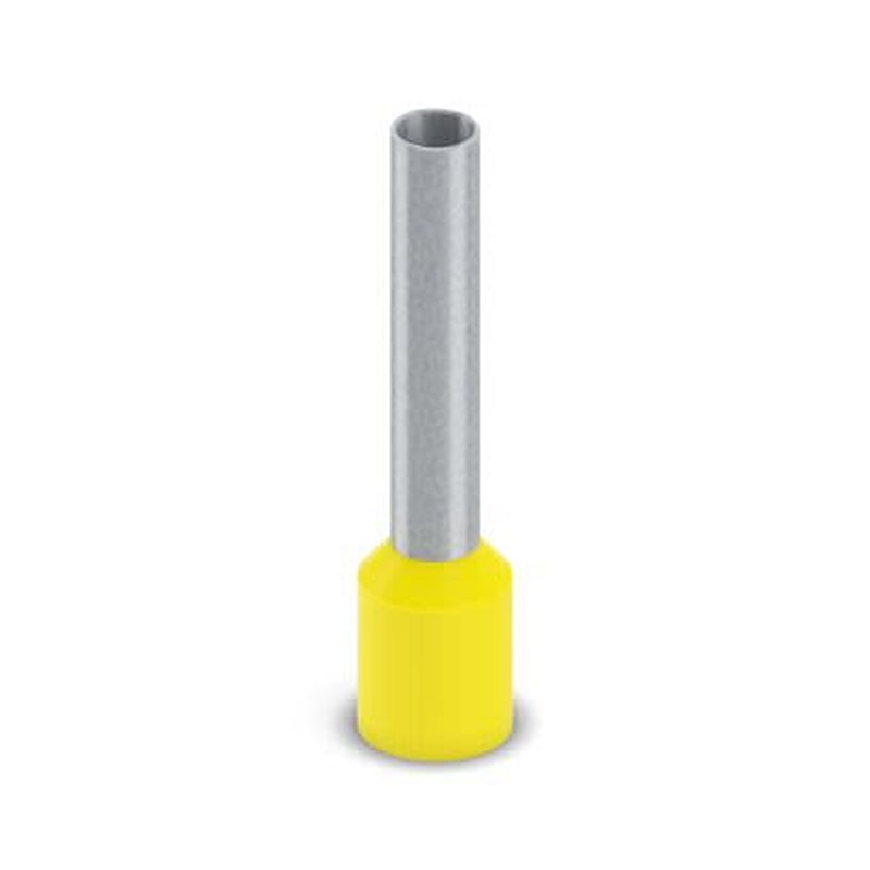 Phoenix Contact, AI 6-18 YE-2500 Insulated Bootlace Ferrule, 26 mm Pin Length, 3.5 mm Pin Diameter, Yellow to 10 AWG